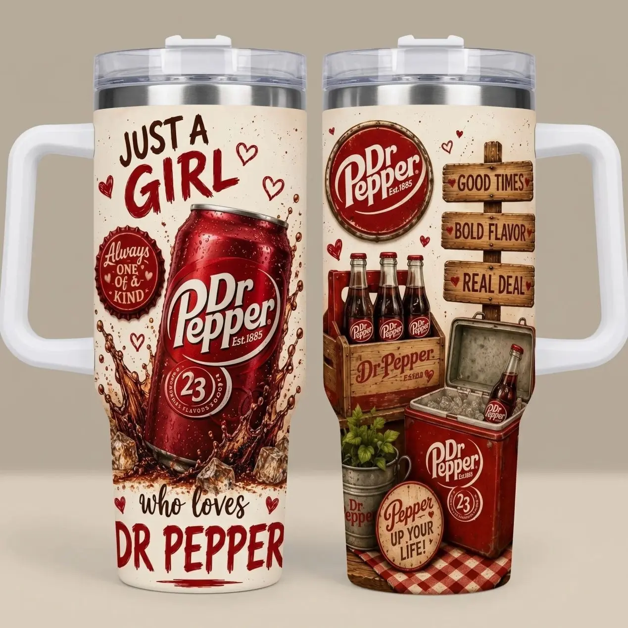 [MADE IN US] Vacuum Insulated Tumbler Just A Girl Who Loves Dr Pepper with Lid and Straw - Stainless Steel Travel Coffee Mug Double Wall Hot & Cold Drink Cup Leakproof Portable