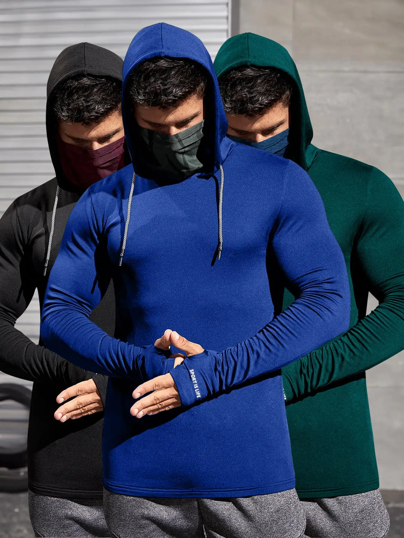 Men's Solid Color Drawstring Athletic Hoodie with Thumb Holes, Slim-Fitting Casual Comfy Breathable Sports Hoodie for Gym Workout Running, Men's Sportswear for All Seasons, Hoodies