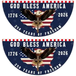 God Bless America 250th USA Fan Flag  Heavy Duty Patriotic Banner 1776-2026 Outdoor Garden Porch Front Door Fence Wall with Brass Grommets