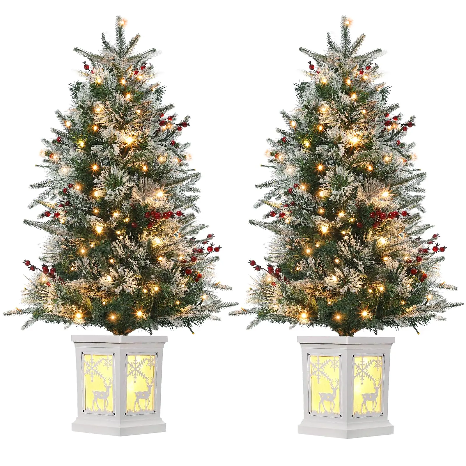 GARVEE - Set of 2 Pre-Lit 3-Foot Christmas Trees, Artificial Christmas Trees with 78 LED Lights, Christmas Tree with Lighted Base, Battery Operated with Function