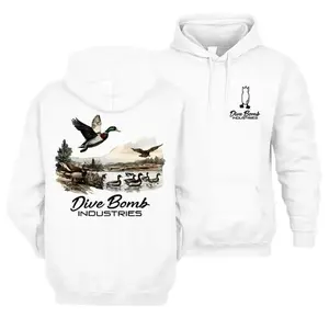 Men's Cotton Long Sleeve Casual Everyday Tops, Dive Bomb Industries Retro Camo Pullover Hoodie with Vintage Duck Call Graphic, Classic Waterfowl Duck Hunting Gear Statement Hoodie - KitchenEra
