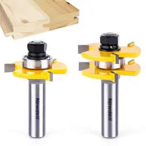 1/2" Shank Tongue and Groove Router Bit Set 2pcs Router Bits 3/4" Stock 1/2" Cutting Depth Adjustable Tongue Groove Router Bits T Shape 3 Teeth Wood Milling Cutter Woodworking Tool