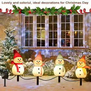 4 in 1 Solar Snowman Lights, LED Snowman Lamp Post Lights, Christmas Holiday Yard Decoration Lights for Front Door, Sidewalk, Patio, Garden, Lawn, Deck, Christmas Tree and Winter Theme Party Decoration
