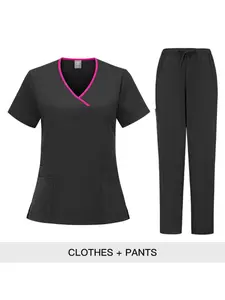 Solid Color Nurse Scrub Set, Professional Two Piece Workwear for Medical Clinic Staff