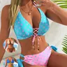 Women's New Polka Dot Print Stylish Bikini Set, Two-Piece Fashion Sexy Adjustable Tie Front Drawstring Design Swimwear, Polka Dot Swimsuit