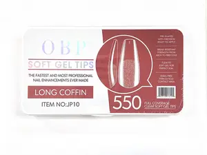 550 Gel-x Nail Tips Long Coffin for Press on Nails, 11 sizes Full Cover Nail Tips Square Soft Gel Nail Tips False Nails Extension