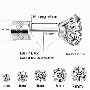 5 Pairs Hypoallergenic 20g Screw Back Unisex & Stainless Steel 3-7mm  Earrings Set Jewelry, Birthstone Cubic Zirconia Design