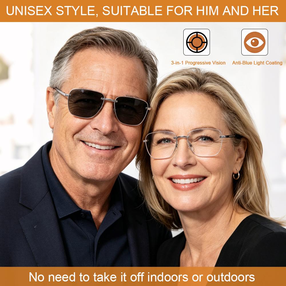 Premium Progressive Reading Glasses, Carbon Fiber Frameless Blue Light Filtering Readers for Phone, Books & Everyday Use