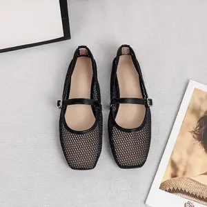 Xuanhui New Style Stylish square Toe Mesh Women Flat Shoes