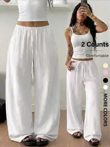 Women's Hype Y2K Coastal 2 PCS — Elegant Basic Cami & Crinkle Wide Leg Pants, Casual Drawstring High Waist Outfit,Perfect for Daily Chic | Viral TikTok Trend, 2026 Style Essential, Soft Breathable Fabric, Stunning Effortless Look, Womenswear