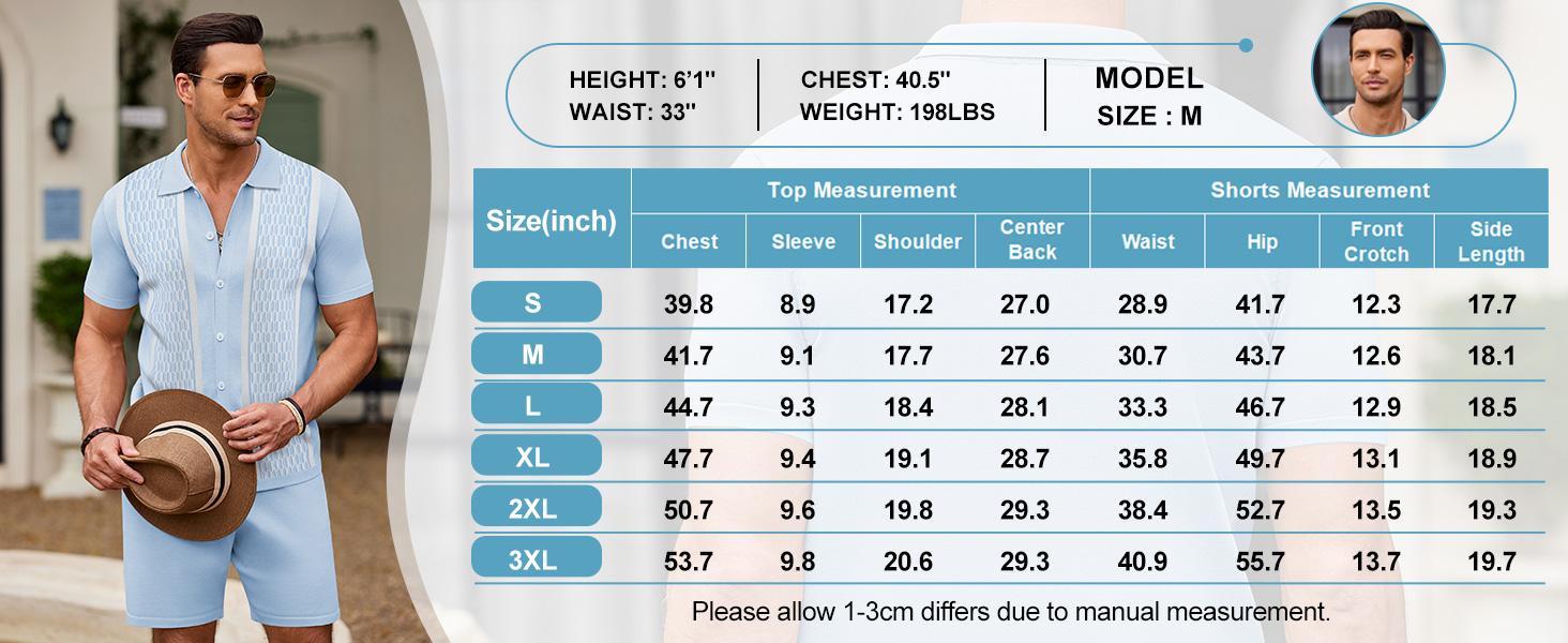 COOFANDY Men's 2 Piece Outfit Vintage Short Sleeve Button Down Knit Polo Shirts Casual Beach Shorts Sets