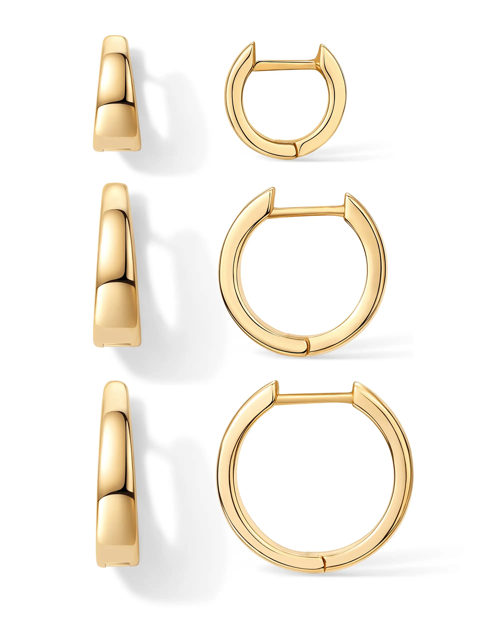 PAVOI 18K Gold Plated Sterling Silver Posts Three Pairs Small Hoop Earrings for Women - Wide Huggie Earscape Piercing Pack - Gold Hoop Earrings Set