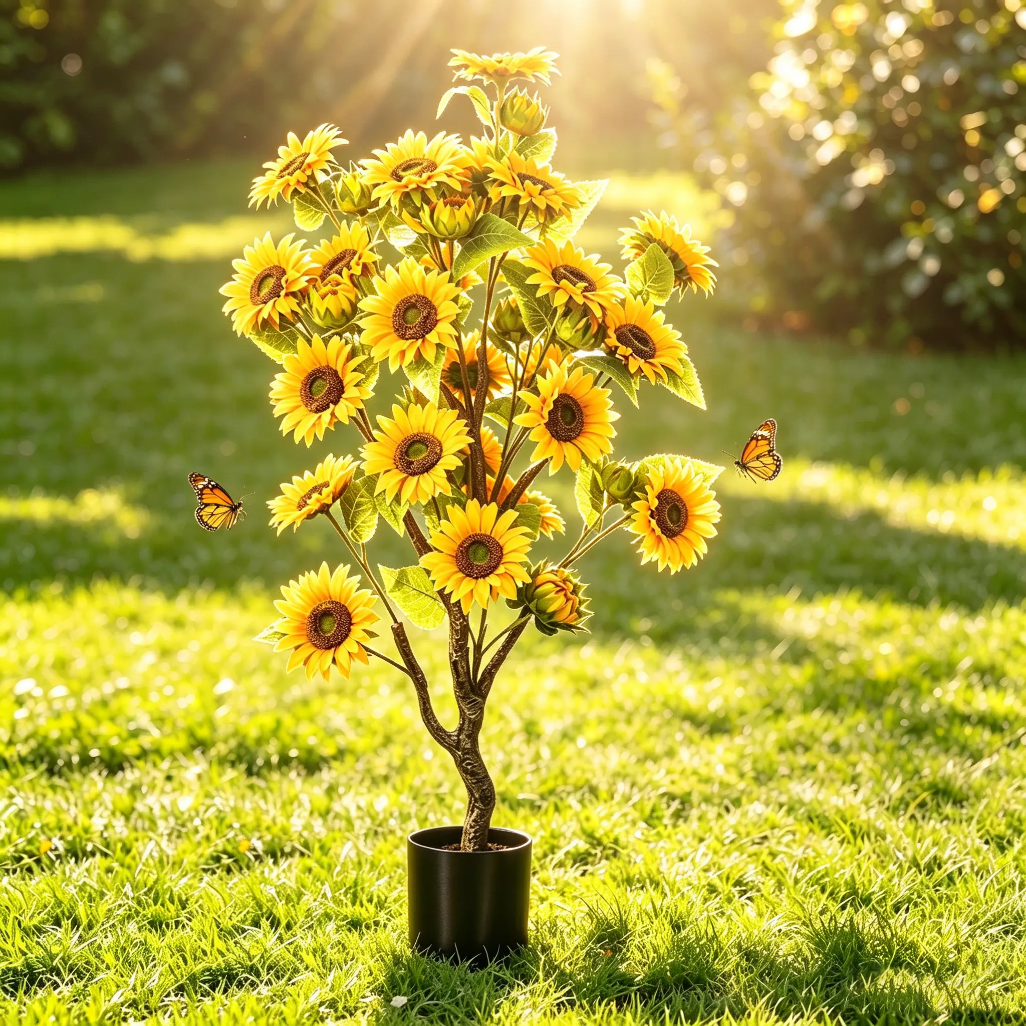 Faux Plants 4FT Artificial Sunflower Trees – UV Resistant Fake Flower Tree Potted for Indoor Outdoor Home Decor, No Watering, Lifelike Yellow Blooms for Porch Patio Garden Living Room