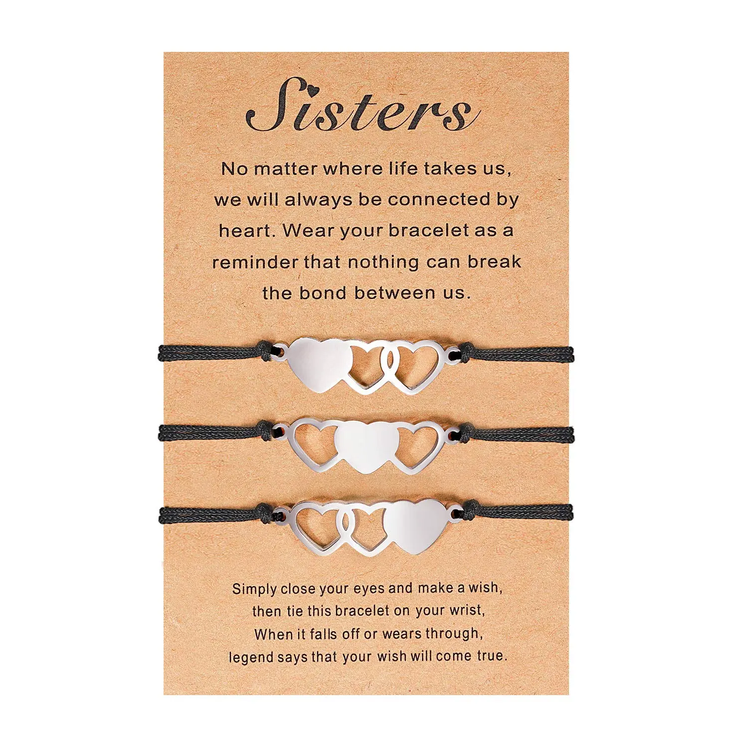 Women's Matching Heart Meaningful Nylon Rope Bracelets, 2-5 Pcs, Friendship Gifts for Best Friends & Cousins, Meaningful Bracelets, Birthday Gift Ideas, Stainless Steel, Graduation
