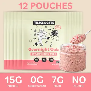 Strawberry Milk Overnight Oats – High Protein Breakfast | 15g Protein, Gluten-Free, No Added Sugar, Glyphosate-Free | Easy Prep Oatmeal (12 pack)