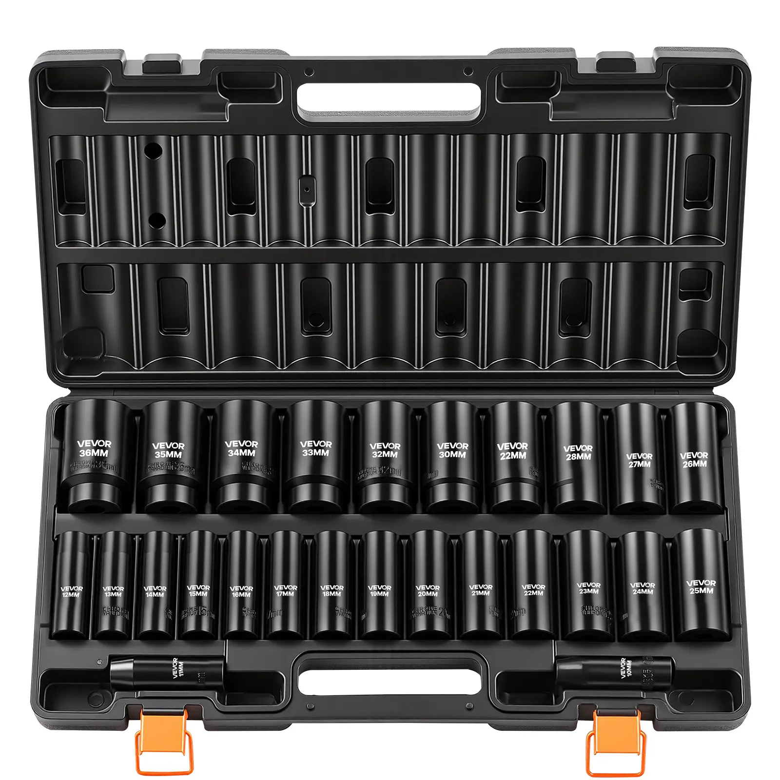 【summerfinds】VEVOR Impact Socket Set, 1/2" Drive, 26-Piece Impact Sockets, 6-Point Sockets, Metric 10-30 mm, 32-36 mm, Easy to Identify, with a Sturdy Storage Case, Cr-V Alloy Steel Structure, for Vehicles Repair