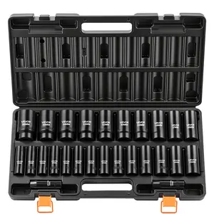 【Summervibes】VEVOR Impact Socket Set, 1/2" Drive, 26-Piece Impact Sockets, 6-Point Sockets, Metric 10-30 mm, 32-36 mm, Easy to Identify, with a Sturdy Storage Case, Cr-V Alloy Steel Structure, for Vehicles Repair