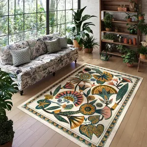 Egypt Floral Washable Area Rugs for Living Room 5x7 Boho Large Vintage Beige Bedroom Dining Room Rug,Non Slip Soft Throw Carpet for Entryway Kitchen Office Hardwood Playroom (5 x 7)