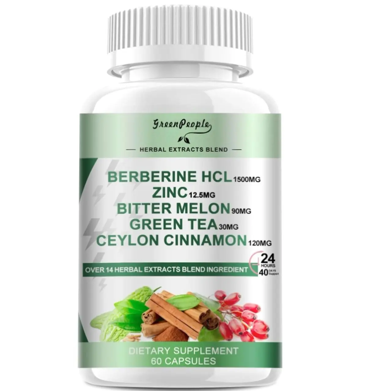 GREENPEOPLE Berberine Supplement with Ceylon Cinnamon - Berberine 1500mg Activates AMPK & GLP-1 Berberine HCL Capsules with Bitter Melon/Artichoke Extracts & Natural Herbs for Immune Support 60 Count
