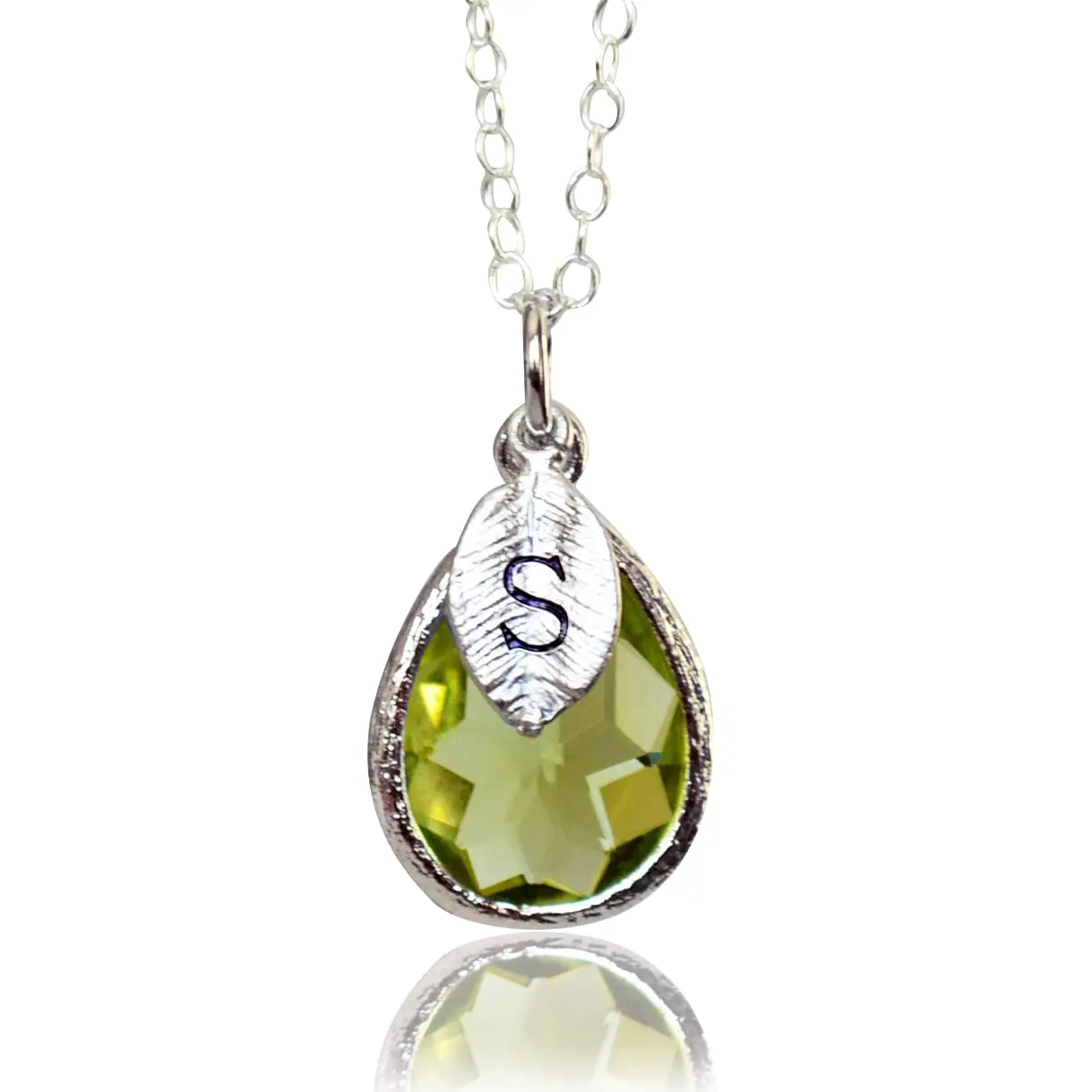 Personalized Peridot Necklace, August Teardrop Birthstone Necklace, Bridesmaid Necklace, Custom Initial Necklace, Birthday Gift for Her
