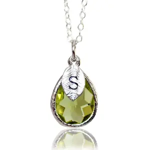 Personalized Peridot Necklace, August Teardrop Birthstone Necklace, Bridesmaid Necklace, Custom Initial Necklace, Birthday Gift for Her