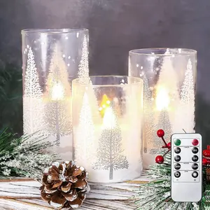 Christmas Flameless Candles with Timer, Holiday Led Glass Candles, Flickering  Operated Pillar Candles for Christmas  Decorations