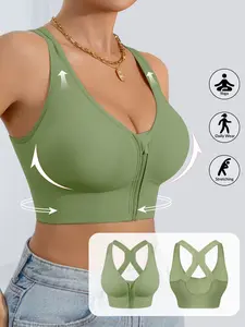 Women's Outdoor Sports Bra Breathable with Front Zipper, Shockproof Yoga Tank Top, Detachable Pads, Seamless Wireless Design, Sporty Style, Wireless Sports Bras, Stretch Sports Bra, Workout Bras, Activewear, Workout Daily Wear