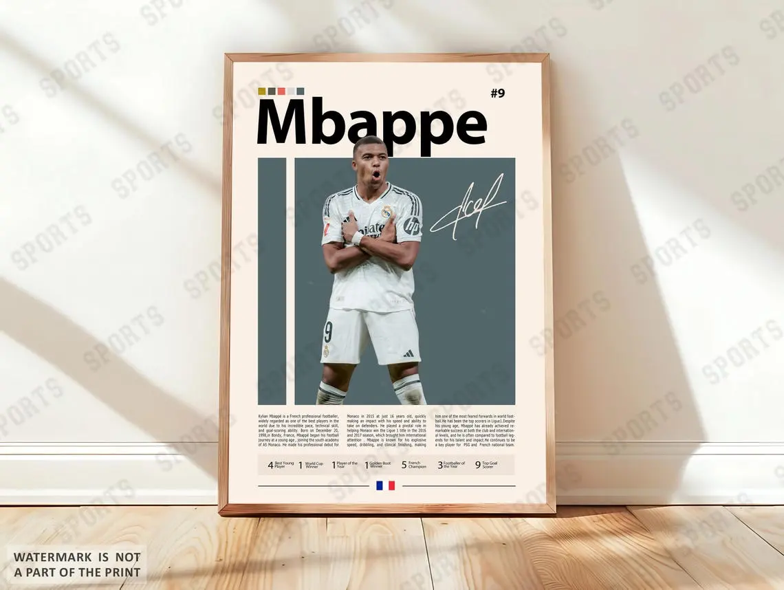 Kylian Mbappe Poster, Paris Soccer Poster, Sports Poster, Soccer Fans, Soccer Wall Art, Sports Bedroom Posters