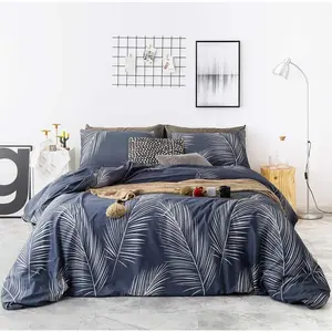 Navy Blue Botanical Duvet Cover    3 count Set 1 Coastal Tropical  Duvet Cover with Zipper Ties 2 Pillowcases Farmhouse Hawaiian Leaves Print Bedding Set Soft