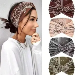 4Pcs Wide Thin Boho Headbands Elastic Knot Stretchy Lightweight Non Slip Sweat Wicking Yoga Workout Makeup Spa Hair Bands Vintage Women Accessories