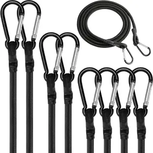 Bungee Cords with Carabiner Hooks Heavy Duty, Black Adjustable Outdoor Industrial Grade Elastic Bungee Cords for Camping Cargo RV Luggage Rack Bike Tent
