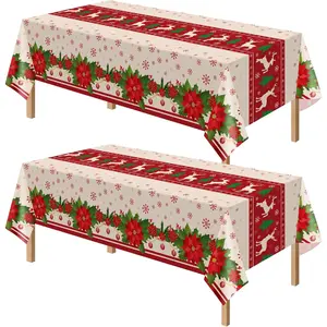 2 Pack Christmas Tablecloth Rectangular Disposable,54 x 108 Inch Tablecloths Christmas Decorations Party, Table Cloth Rectangle,Plastic Table Cover for  Dinner Indoor Outdoor Party Decor