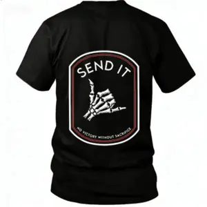 Send It Tactical T-Shirt, Skeleton Shaka Hand Patch Graphic Tee, No Victory Without Sacrifice Quote Shirt, Military Mindset Motivation Streetwear, Gift for Veterans, Gym Guys & Tactical Fans