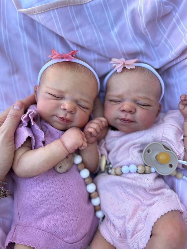 Reborn Lifelike 18 inch Reborn Baby Dolls Twins ,Handmade with Vinyl Sleeping Eyes Hand Drawn Veins Baby Doll Real Baby Doll Toy for Age 3+ Birthday Therapy for Dementia Patient baby  doll