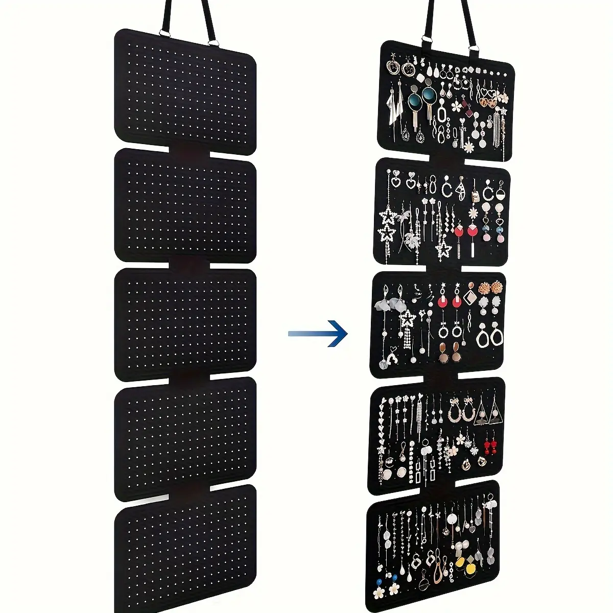 1pc elegant black felt jewelry storage bag-5-layer hanging large-capacity storage bag, foldable design, Hangable, Scratch Free Storage, Multilayer Storage