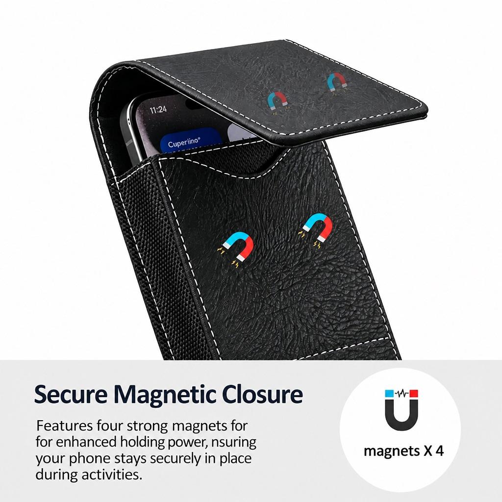 Yeomoo Men's Waist Phone Pouch with Card Slot, Magnetic Lock & Metal Belt Clip, Casual Daily Belt Bag for Large Smartphones, Ideal Gift for Father, Grandpa, Husband, Boyfriend, Practical Present for Blue‑Collar Workers for Job Site & Outdoor Work