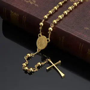 Elegant 304 Stainless Steel Rosary Cross Necklace for Men and Women
