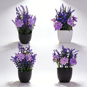 Mini Violet Lavender Artificial Plant Set, Living Room Office Desktop Decoration, No Maintenance Fake Greenery Decor