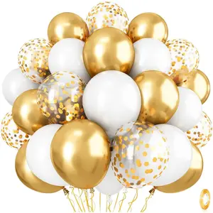 Metallic Gold Balloons Set, Pack of 35 12 Inch White Gold Confetti Latex Balloon, Gold and White Birthday Party Balloons for Women Girls Wedding Engagement Bridal Shower Party Decorations