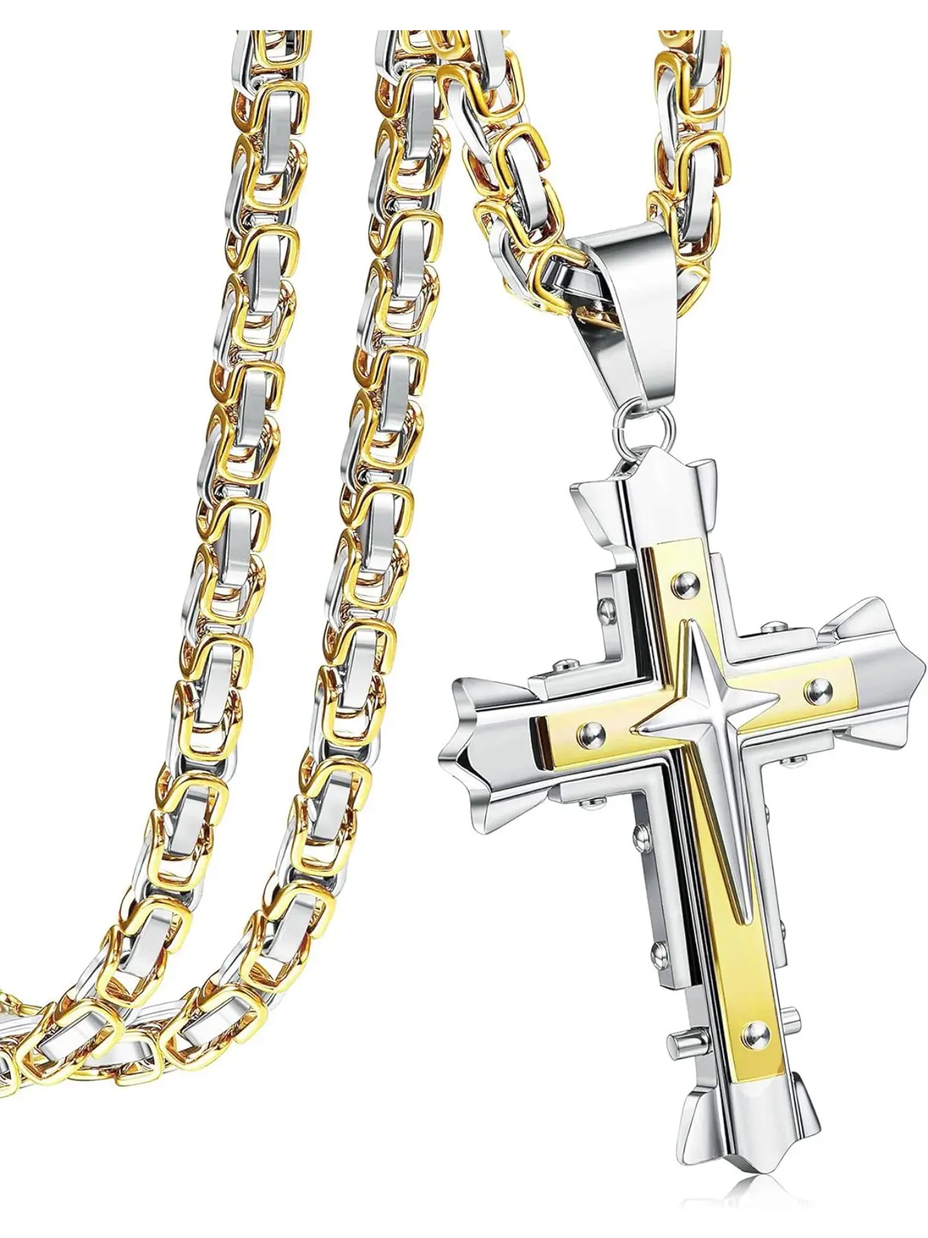 Cross Chain Men's Stainless Steel Byzantine Chains Cross Pendant for Boys Men Cross Necklace for Men Jesus Cross Chain with Byzantine Chain Black Gold 56/61/71 cm Cuban Cross Necklace Cuban Link Necklace Faith Pendant Necklace