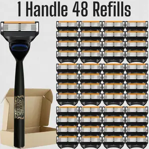 Men's Shaving Razor Set, Handle And High-Quality Sharp Blades, Stainless Steel, Dustproof Waterproof Rust-Resistant, Comfortable Shave, Easy to Clean