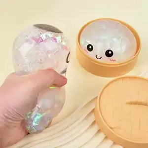 2026 New Glitter Dumpling Squishy with Steamer Box, Soft Sensory Fidget Steamed Bun Squeeze Tool for Adult Stress & Anxiety Relief,