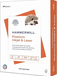 Hammermill Printer Paper, Premium Inkjet & Laser Paper 24 Lb, 8.5 x 11 - 1 Ream (500 Sheets) - 97 Bright, Made in the USA, 166140R