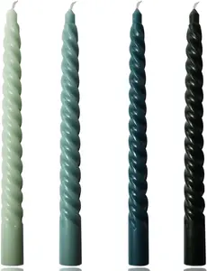 4 Pack 10 Inch Gradient Color Spiral Taper Candles for Wedding,Birthday,Christmas and Spring  Decoration, Kitchen Twisted Candlesticks for Dinner Halloween,Thanksgiving (4, Green Series, 10 in)
