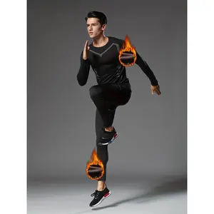 2pcs Men's Full Set Compression Training Suit - Thermal Workout Outfit with Long Sleeve Shirt & Pants, Running,Skiing - All-Season Athletic Wear for Winter/Summer casual jersey turtleneck design casualquick dry gym winter activewear sun hoodie shirt