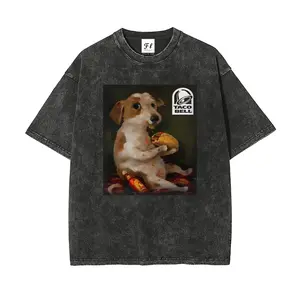 180gFun Dog With Taco Bell Oversize Unisex Washed T-Shirt for Women and Men's Unisex Fit Batik Cotton Oversize Streetwear Menswear  Super Soft Pre-Shrunk