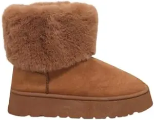 IXE Glow - Fur Women's Round Toe Ankle High Rubber Sole Faux Fur Boot Ankle Footwear Stylish