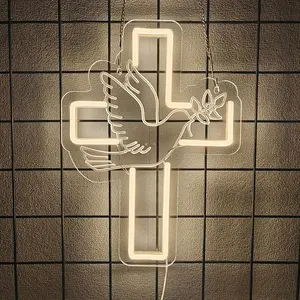 Dove of Peace Cross Neon Signs Jesus Neon Signs Wall Decor for Bedroom Living Room Weddings,  Light Sign for Home Decor, Religious Events, Christmas Easter Celebrations Gifts Ambiance Lighting