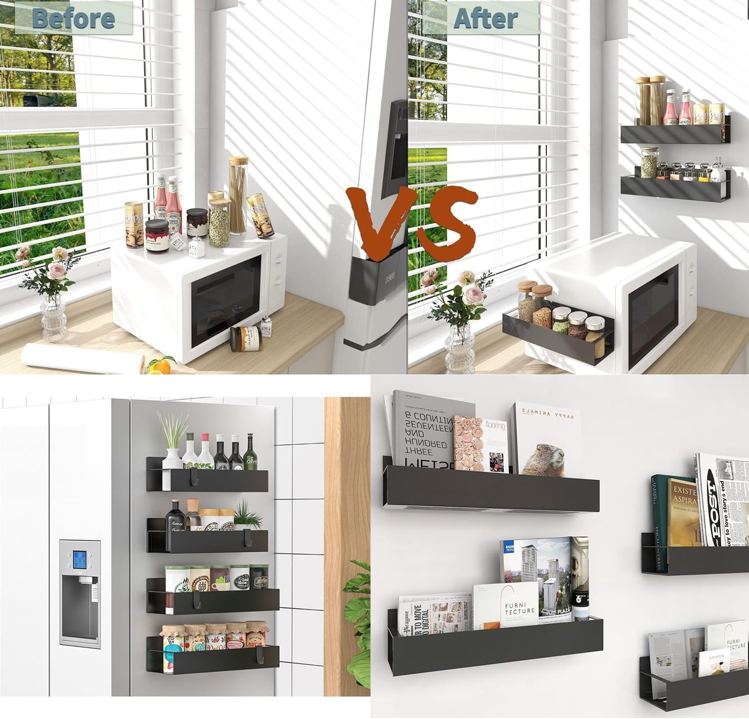 4Pack-Magnetic Spice Storage Rack Organizer forRefrigerator and Oven, Fridge Organizers andStorage,Metal Wall Mounted Holder Wall Mount Design Multilayer Shelf Multilayer Shelf Multilayer Shelf