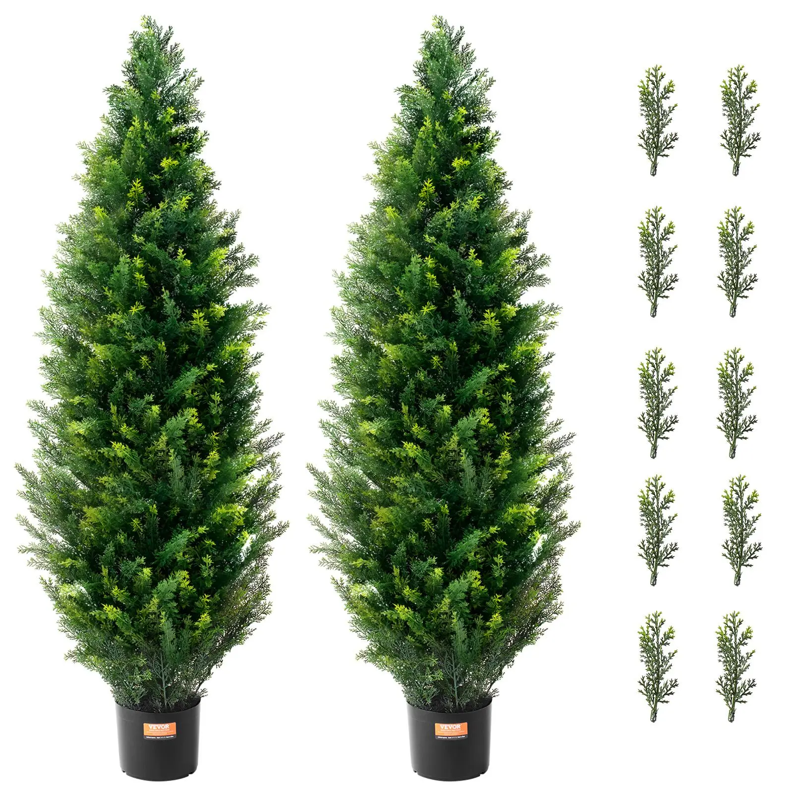 VEVOR 2-Pack 48in Decorative Fake Plant Topiaries, Faux Cedar Evergreen Tree with Extra Leaves & Pot, UV-Rated Large Indoor Home Decor Greenery